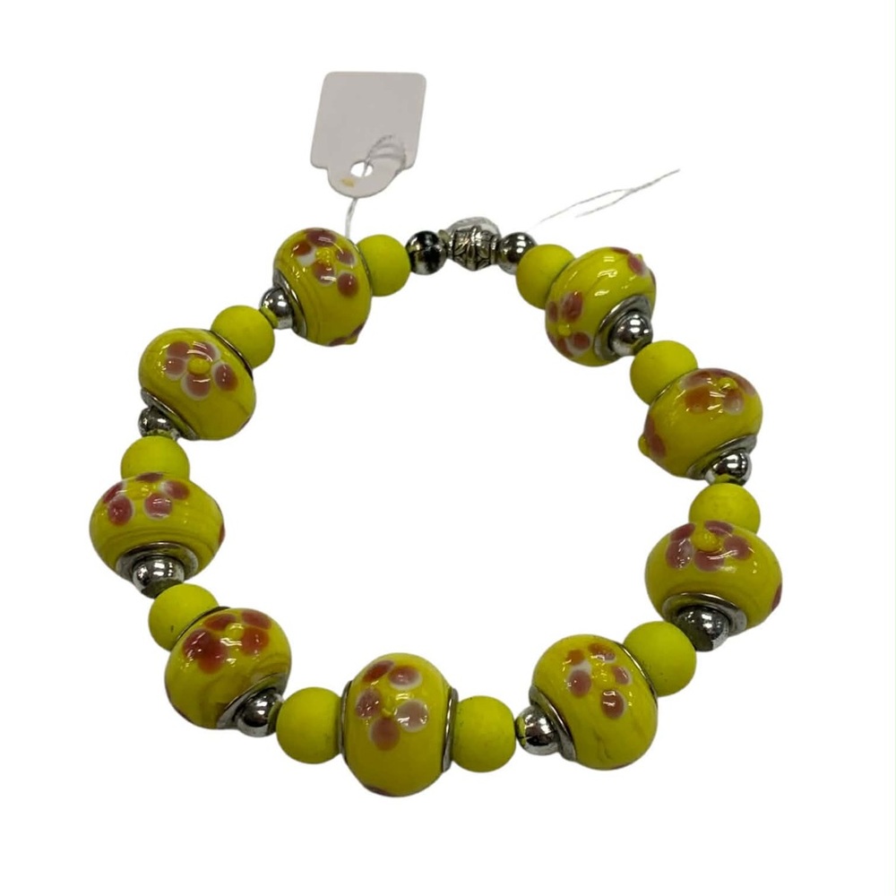 Yellow and Silver Beaded Bracelet